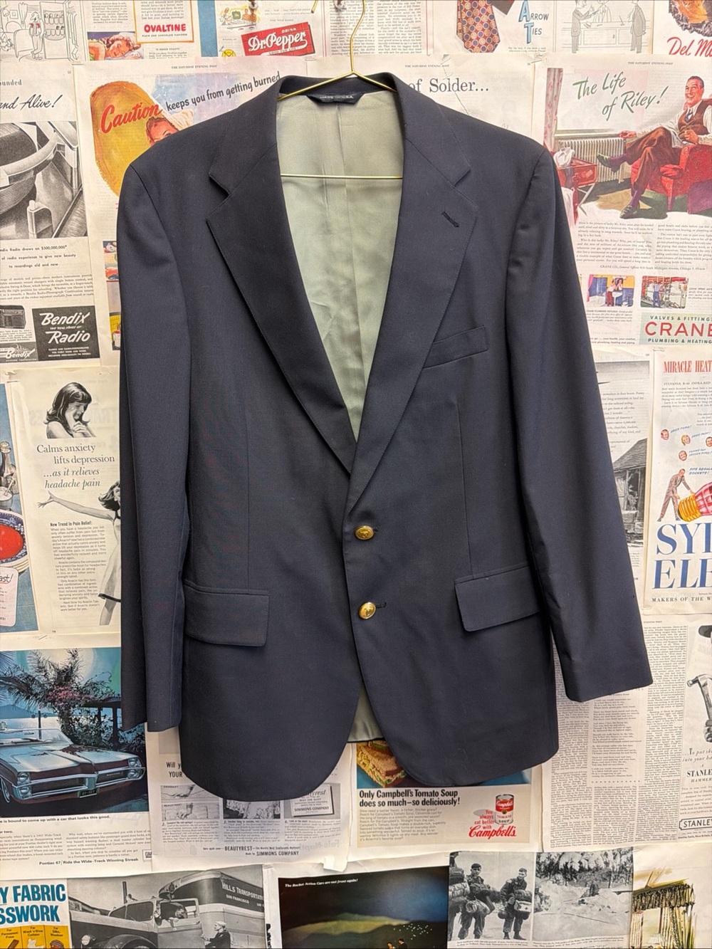 Ralph Lauren Polo University Club Navy Blue Two-Button Blazer Size 46R